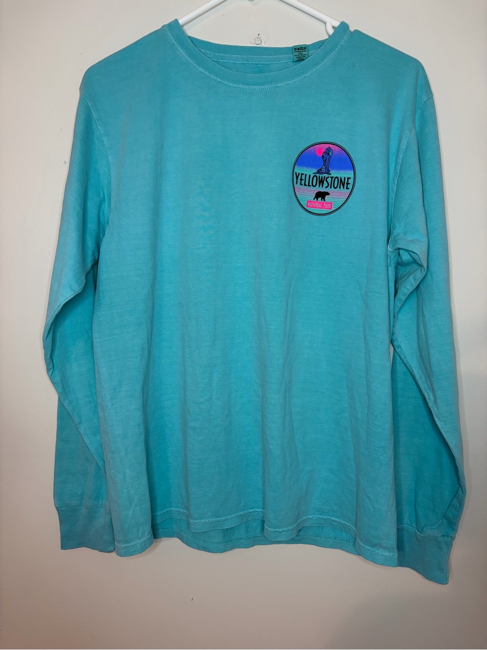 Yellowstone National Park Blue 84 Long Sleeve Graphic T Shirt Aqua Women’s S